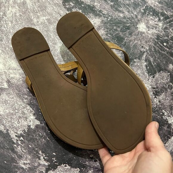 Tory Burch Miller Patent Leather Tan Sandals DAMAGED SIZE 8 1/2 - Picture 6 of 7